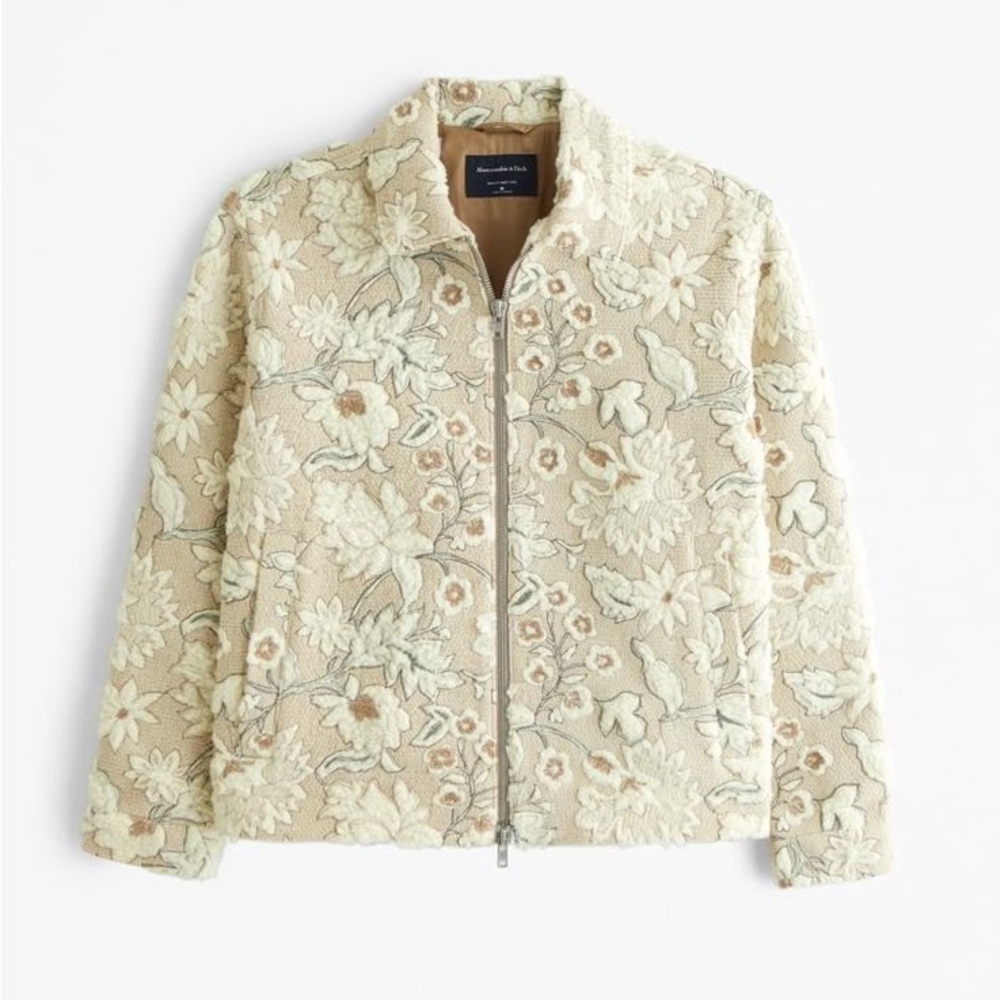 Abercrombie & Fitch Men’s Cream Floral Sherpa Zip Trucker Jacket - M - Picture 2 of 9